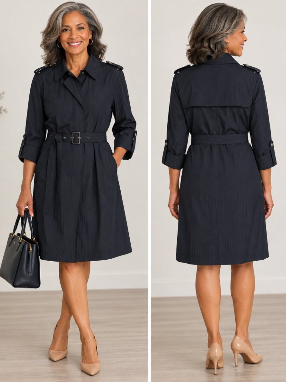 Club Monaco Sz XS Navy Belted Trench Coat Dress Epaulet Preppy Quiet Luxury